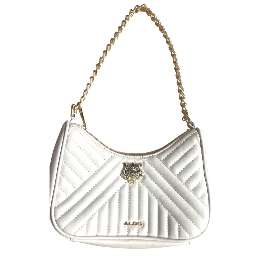 Aldo White Quilted Faux‎ Leather Tiger Head Gold Chain Shoulder Bag Hobo